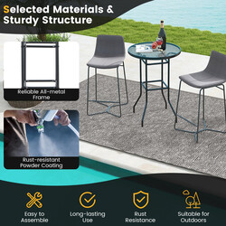 Runt bistrobord i svart med härdat glas för utomhusbruk 68 x 68 x 97 cm