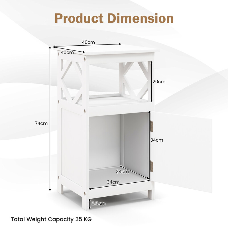 Badrumsgolvskåp med öppen hylla och anti-tipp funktion i vit MDF
