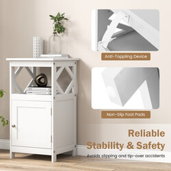 Badrumsgolvskåp med öppen hylla och anti-tipp funktion i vit MDF