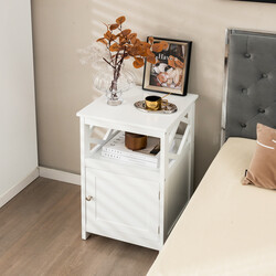 Badrumsgolvskåp med öppen hylla och anti-tipp funktion i vit MDF