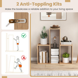 Konvex bokhylla med 3 hyllplan och tippskydd i naturlig färg