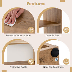 Konvex bokhylla med 3 hyllplan och tippskydd i naturlig färg