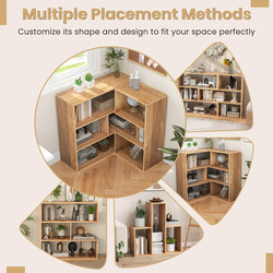 Konkav bokhylla med 3 hyllplan och tippskydd i naturlig trädesign