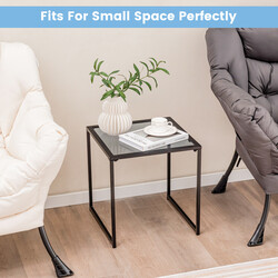 Sidobord balkongbord med härdat glas och metallram 43 x 43 x 45 cm svart