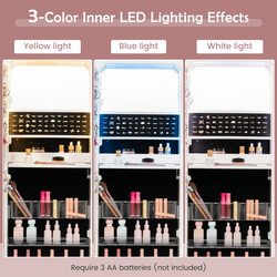 Väggmonterat smyckesskåp med spegel och LED-belysning, låsbar, vit, 120 x 37 x 11 cm