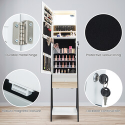 Smyckeskåp med spegel och LED-belysning, låsbar för säker förvaring, vit 41x35x166 cm