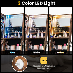 Smyckeskåp med spegel och LED-belysning, låsbart, brun, 41 x 35 x 166 cm