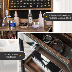 Smyckeskåp med spegel och LED-belysning, låsbart, brun, 41 x 35 x 166 cm