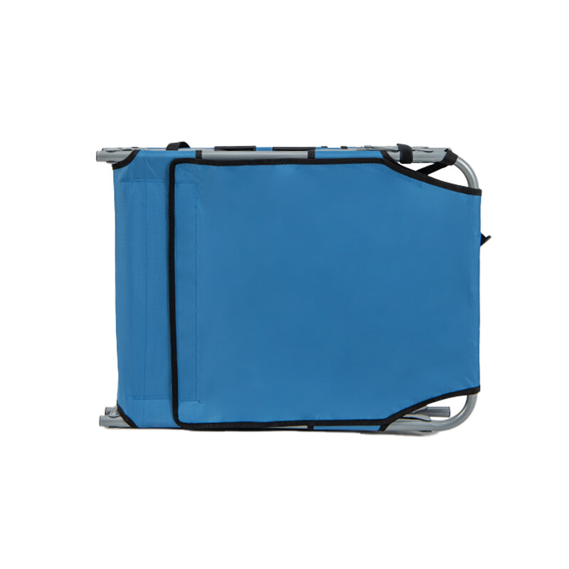 Fällbar solstol med ansiktshål och justerbar rygg- och fotstöd i blå färg