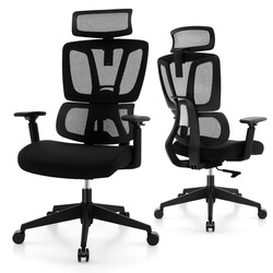 Ergonomisk kontorsstol med N-formad ländryggsstöd och justerbart nackstöd svart