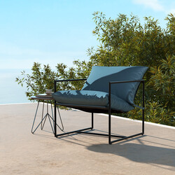 2-pack ergonomiska sling-fåtöljer med kuddar och metallram i mörkblå design