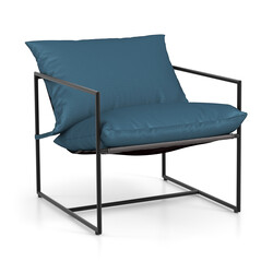 2-pack ergonomiska sling-fåtöljer med kuddar och metallram i mörkblå design