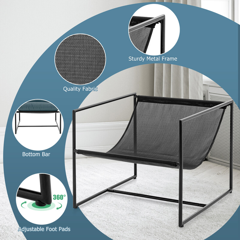 2-pack ergonomiska sling-fåtöljer med kuddar och metallram i mörkblå design