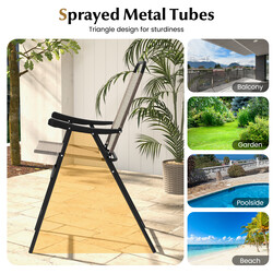 2-pack terrassbarstolar med metallram och fotstöd, hopfällbara barstolar i kaffebrun färg