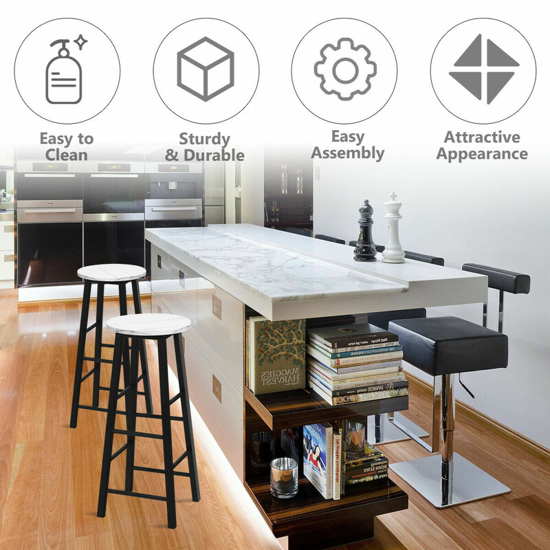 2-pack barstolar med marmorerad yta och fotstöd, 71 cm sitthöjd, vit