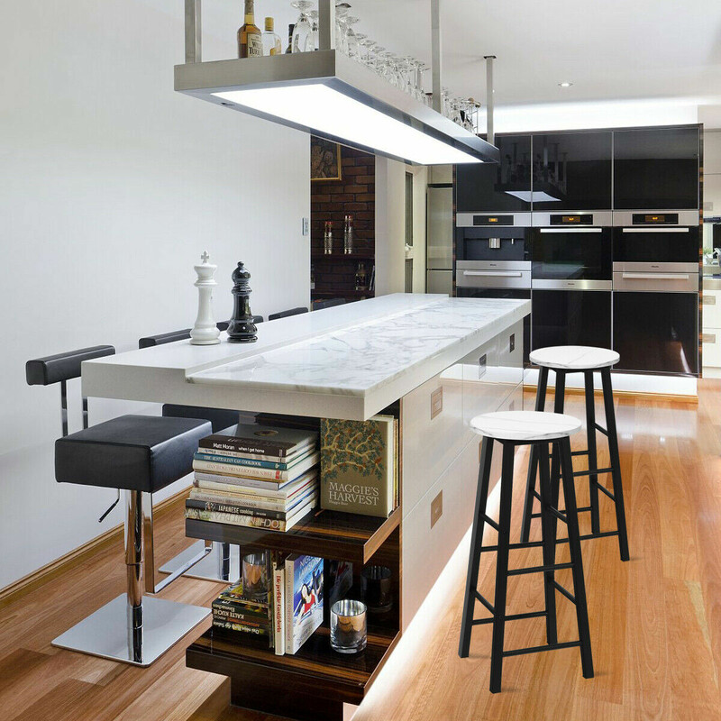 2-pack barstolar med marmorerad yta och fotstöd, 71 cm sitthöjd, vit