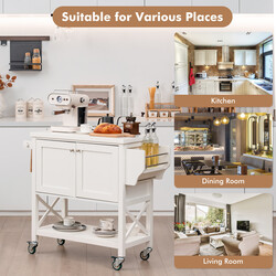 Köksvagn med skåp, arbetsyta, handdukshållare och kryddhylla i vit MDF