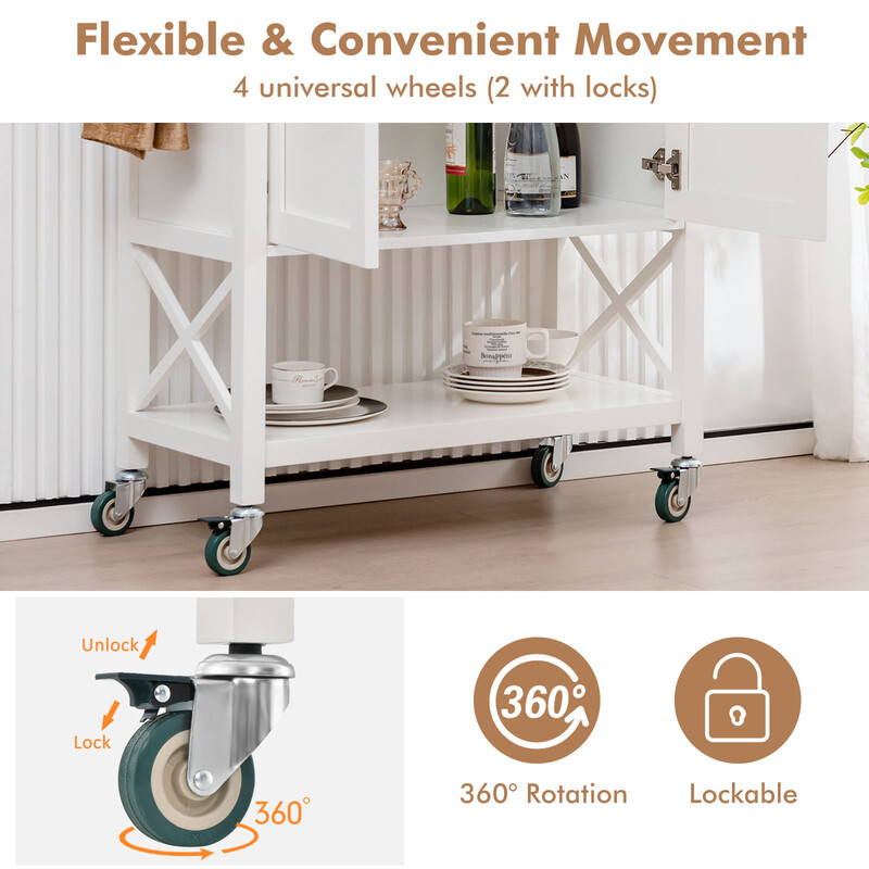 Köksvagn med skåp, arbetsyta, handdukshållare och kryddhylla i vit MDF