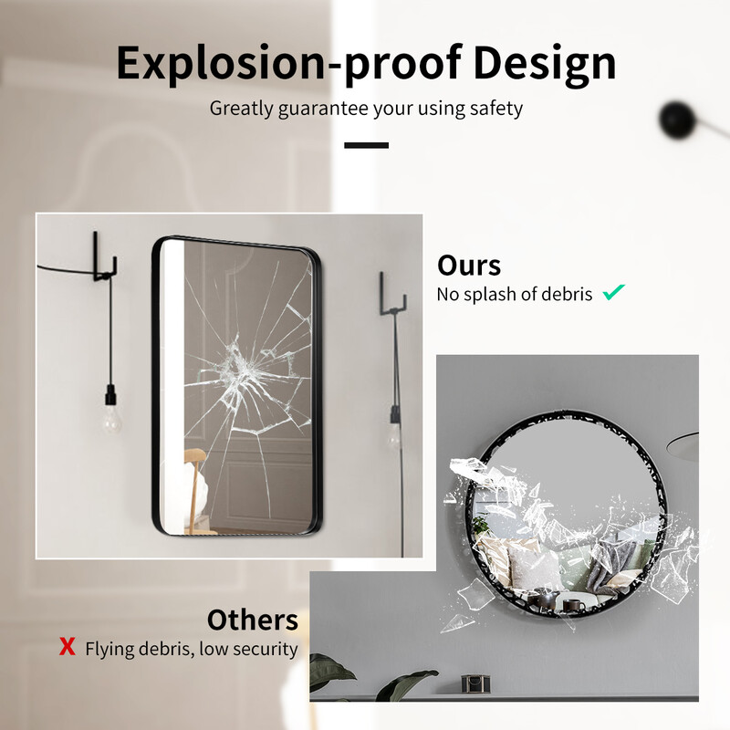 Väggspegel med metallram och rundade hörn för modern inredning svart