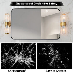 Väggspegel med metallram och rundade hörn för modern inredning svart