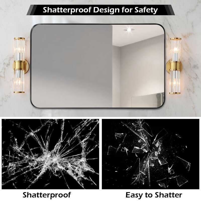 Väggspegel med metallram och rundade hörn för modern inredning svart