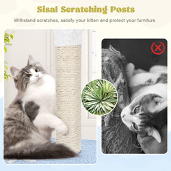 Klösträd med marint tema och sisalstolpar, kattkoja, sittplatser och hängmatta i blått