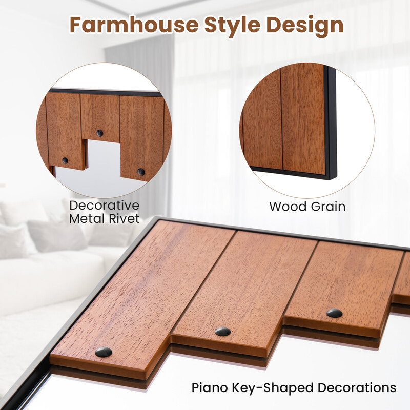 Rektangulär spegel med träram 60 x 95 cm rustik väggspegel med tvåvägskrokar