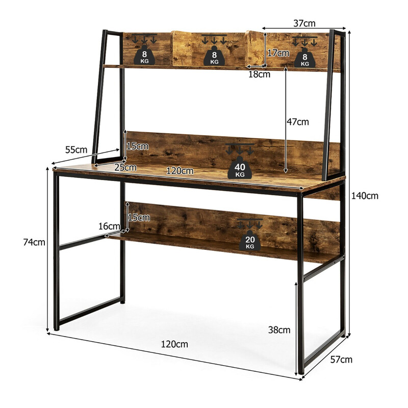 Skrivbord med bokhylla och justerbara fötter för modern och praktisk arbetsmiljö
