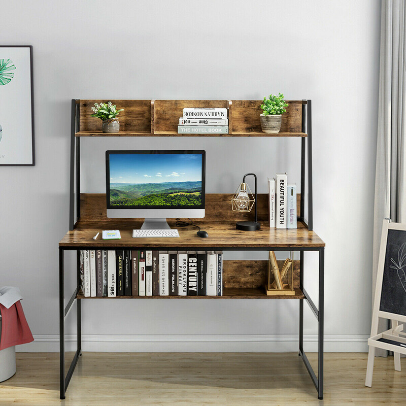 Skrivbord med bokhylla och justerbara fötter för modern och praktisk arbetsmiljö