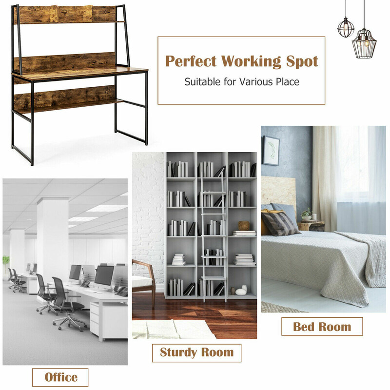 Skrivbord med bokhylla och justerbara fötter för modern och praktisk arbetsmiljö