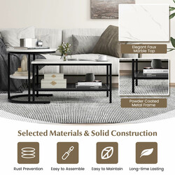 Kombinerbart soffbordset i två delar med konstläder och marmormönster