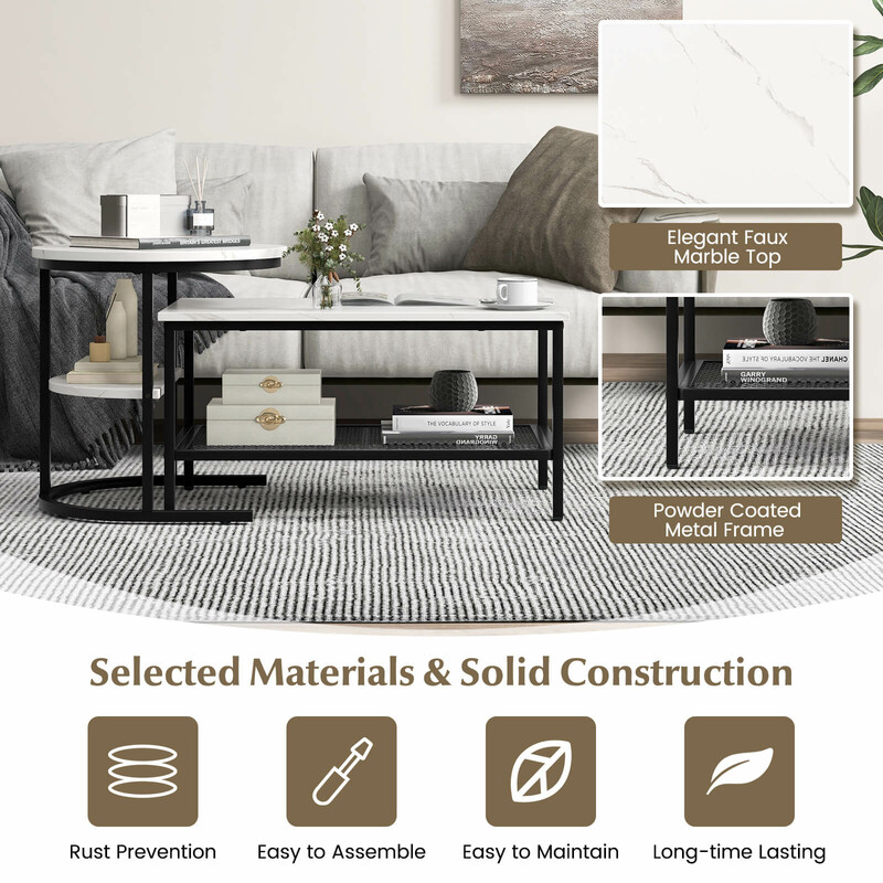 Kombinerbart soffbordset i två delar med konstläder och marmormönster