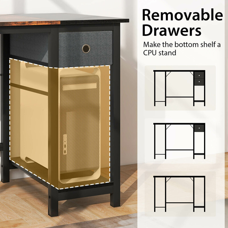 Skrivbord 140 cm med 2 lådor, hörlurskrok och hylla i rustik stil