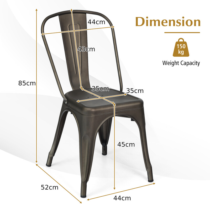 4-pack stapelbara vintage matstolar i metall med ryggstöd grå-svart