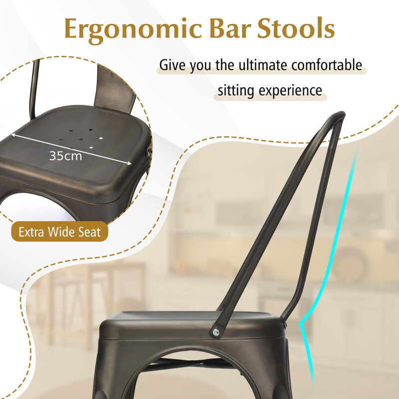 4-pack stapelbara vintage matstolar i metall med ryggstöd grå-svart