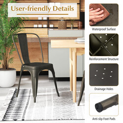 4-pack stapelbara vintage matstolar i metall med ryggstöd grå-svart