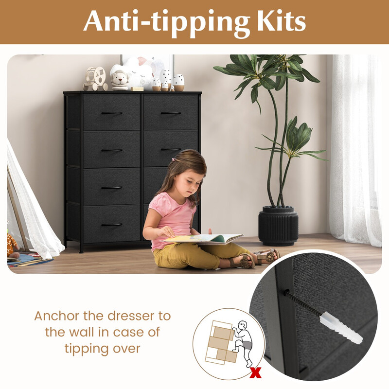 Byrå med 8 lådor och metallram i grått för stilren och praktisk förvaring