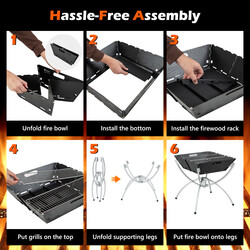 3-i-1 eldstad med grillgaller i rostfritt stål, bärväska och handskar för camping