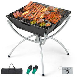 3-i-1 eldstad med grillgaller i rostfritt stål, bärväska och handskar för camping