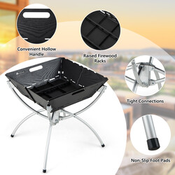 3-i-1 eldstad med grillgaller i rostfritt stål, bärväska och handskar för camping