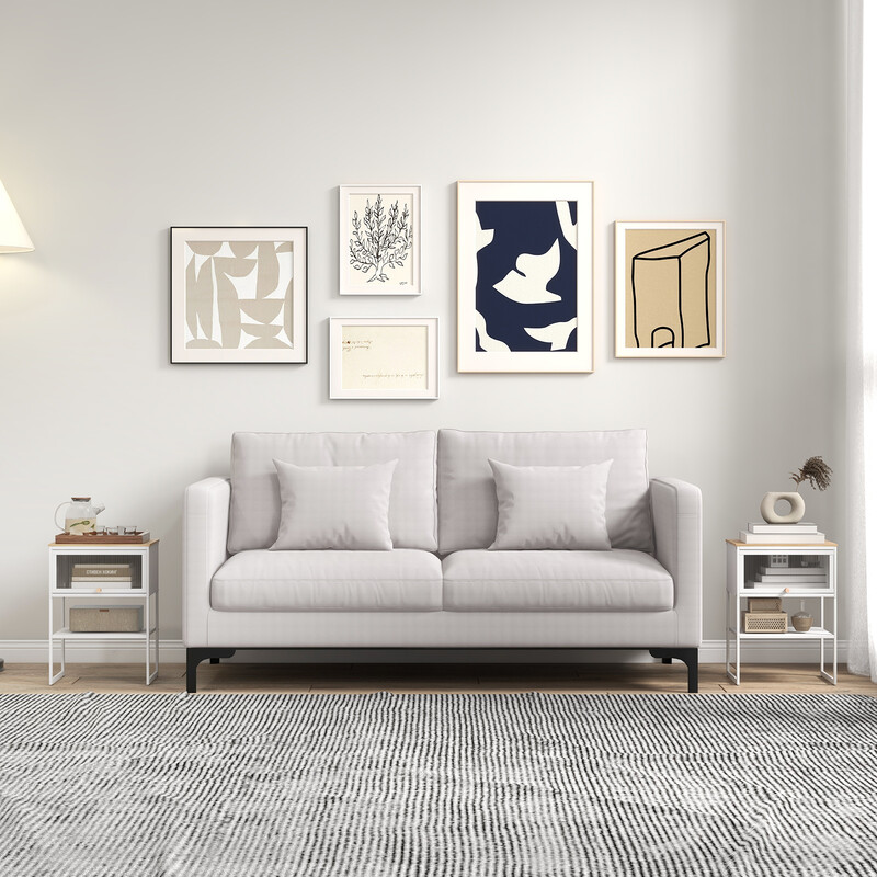 Sängbord i trä med metallram och genomskinlig dörr, vit, 40 x 32 x 56 cm