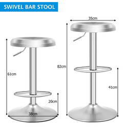 Höj- och sänkbar barstol i rostfritt stål med fotstöd och 360° vridbar sits silver