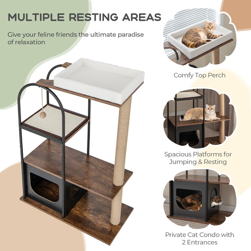 Kattträd 118 cm med metallram och flera viloplatser för lek och vila