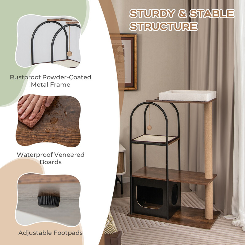 Kattträd 118 cm med metallram och flera viloplatser för lek och vila