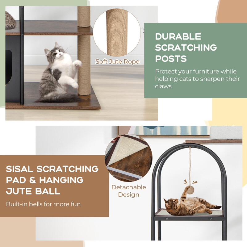 Kattträd 118 cm med metallram och flera viloplatser för lek och vila