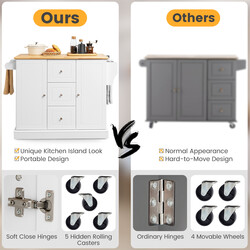 Köksvagn i trä med arbetsyta och justerbara hyllor, vit, 127 x 46 x 91,5 cm