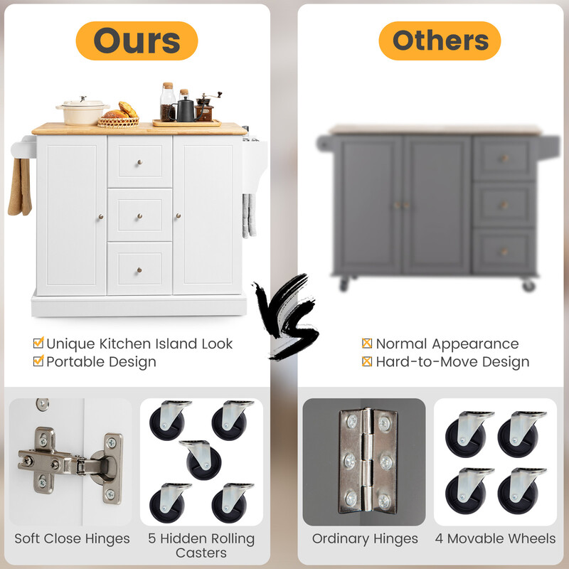 Köksvagn i trä med arbetsyta och justerbara hyllor, vit, 127 x 46 x 91,5 cm