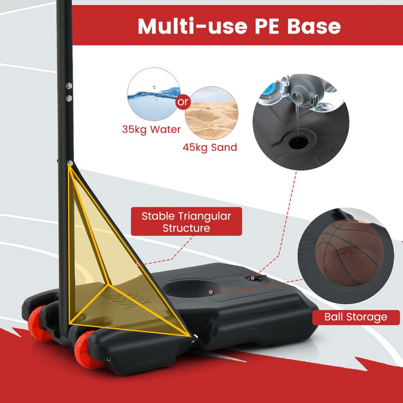 Justerbar utomhus basketställning med ställbar höjd 155-210 cm och stabil konstruktion svart