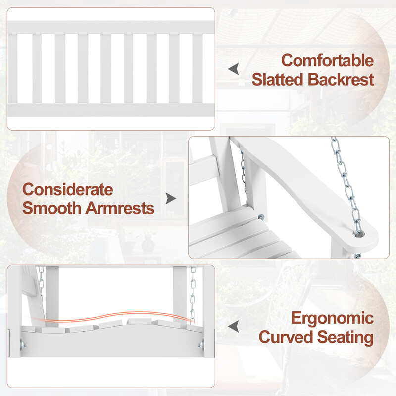 Vit 2-sits hängbänk i massivt trä för trädgård, belastning upp till 230 kg