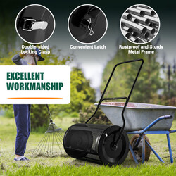 Kompostspridare 80L med u-handtag och metallnät för gödsel och torv, svart